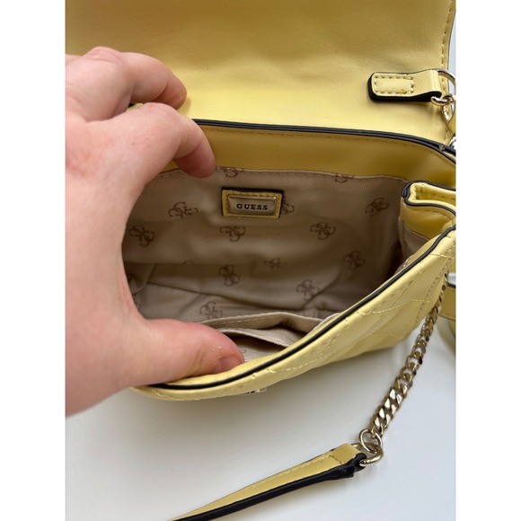 GUESS‎ Quilted Crossbody Bag Yellow Shoulder Handbag Chain Strap Purse - Picture 8 of 13